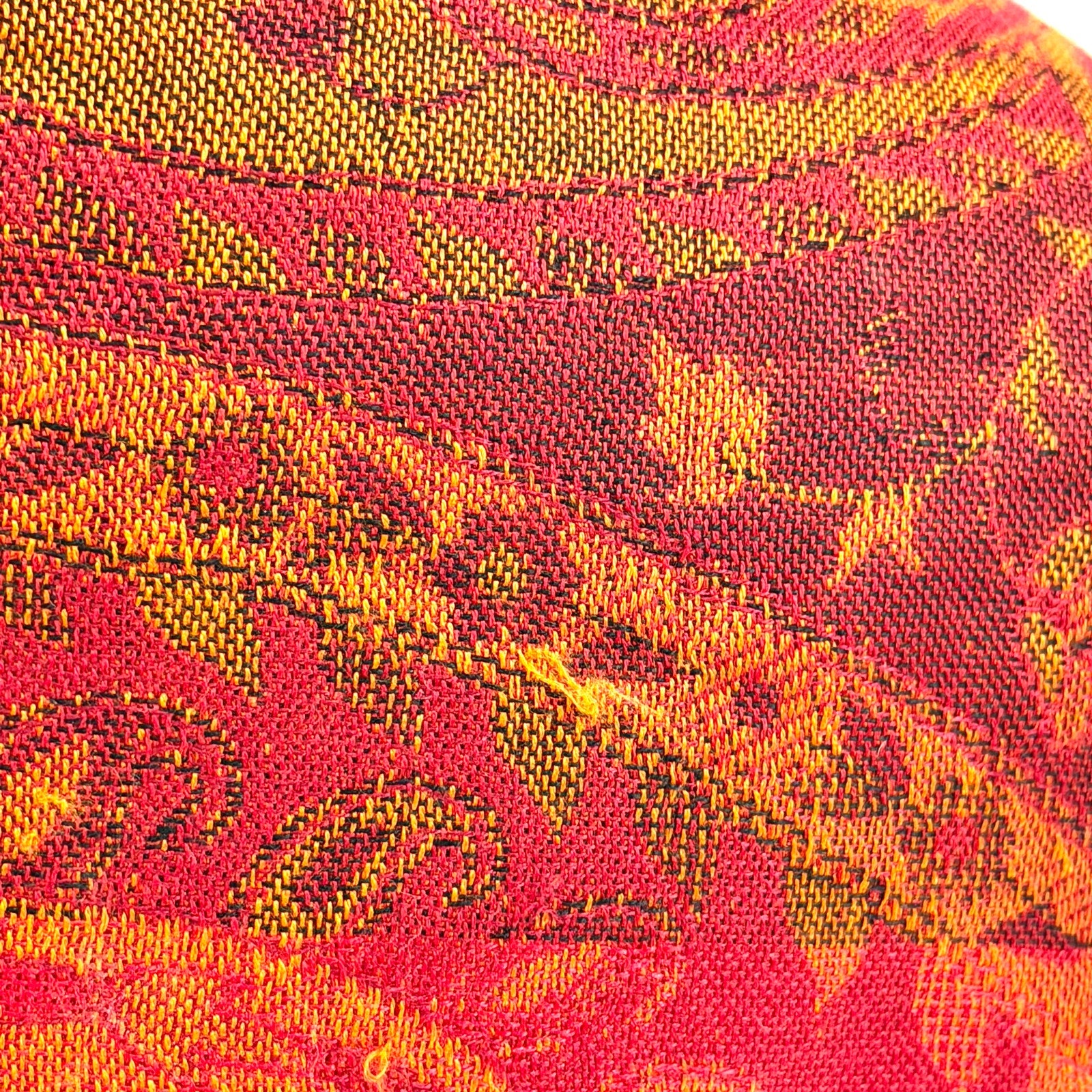 Vintage Y2K Sacred Threads Orange Red 100% Silk Paisley Woven Fringed Shawl