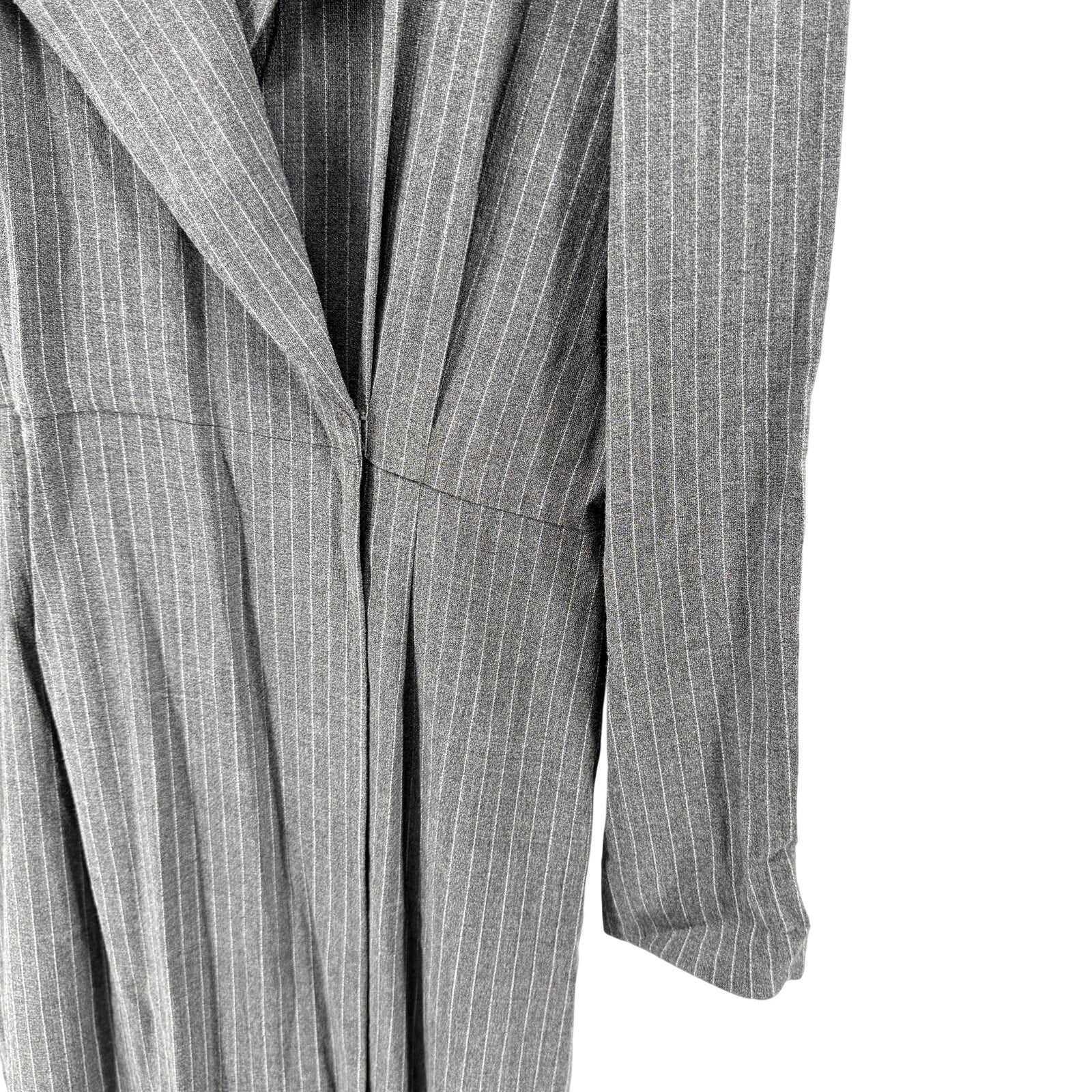 Vintage 90s Linda Allard Ellen Tracy Gray Pinstripe Wrap Maxi Dress Coat