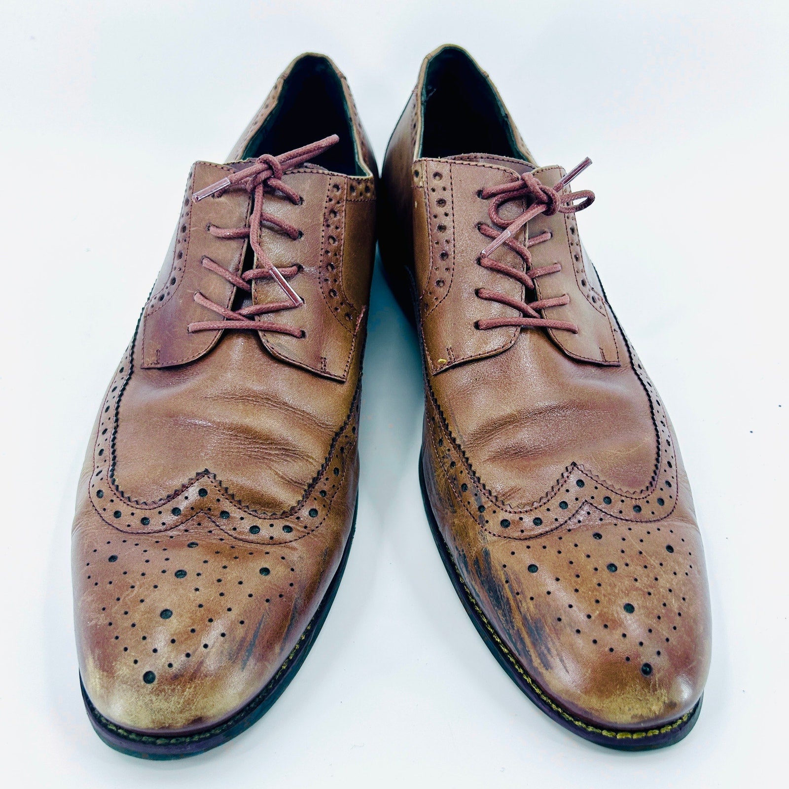 Stacy Adams Brown Tan Leather Wingtip Brogue Oxford Dress Shoes