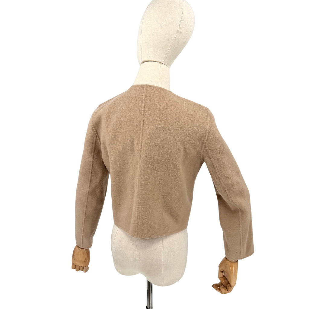 Theory Beige Cashmere Wool Minimalist Luxe Cropped Collarless Jacket