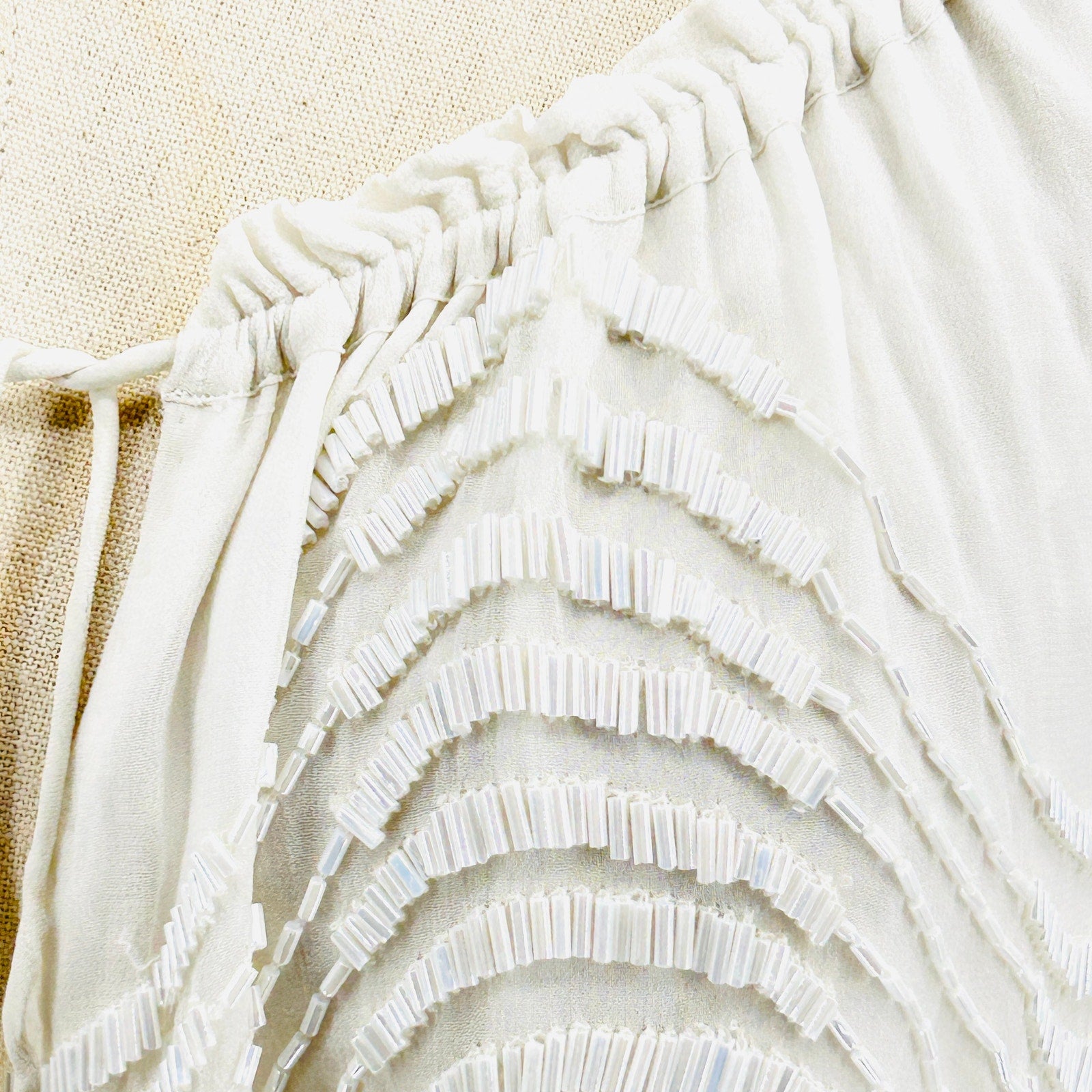Bo.Bô White 100% Silk Sheer Fully Beaded Satin Lined Boho Tassel Tunic