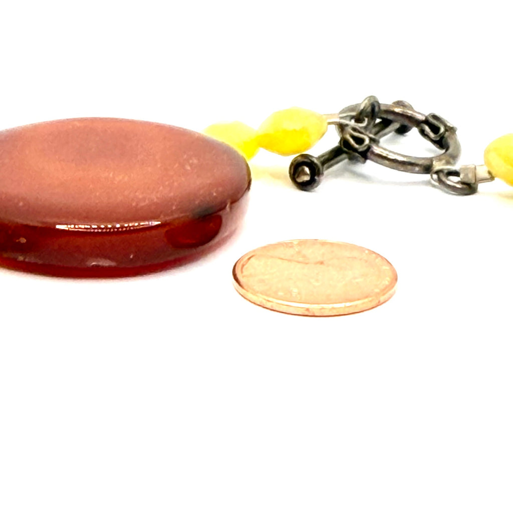 Vintage 90s Red Agate Yellow Calcite Chunky Statement Necklace