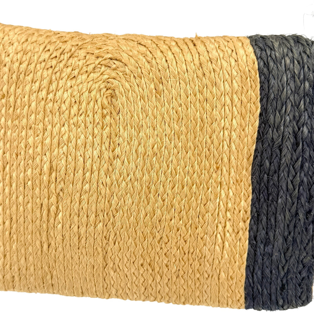 Vintage 80s Tan Blue Woven Straw Stripe Flap Shoulder Bag Purse