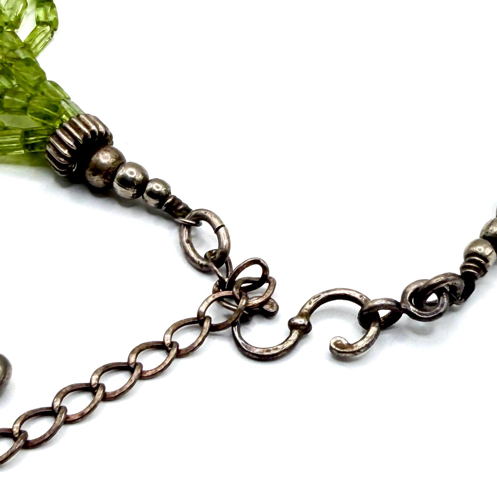 Vintage 90s Sterling Silver Peridot Multi Strand Statement Necklace
