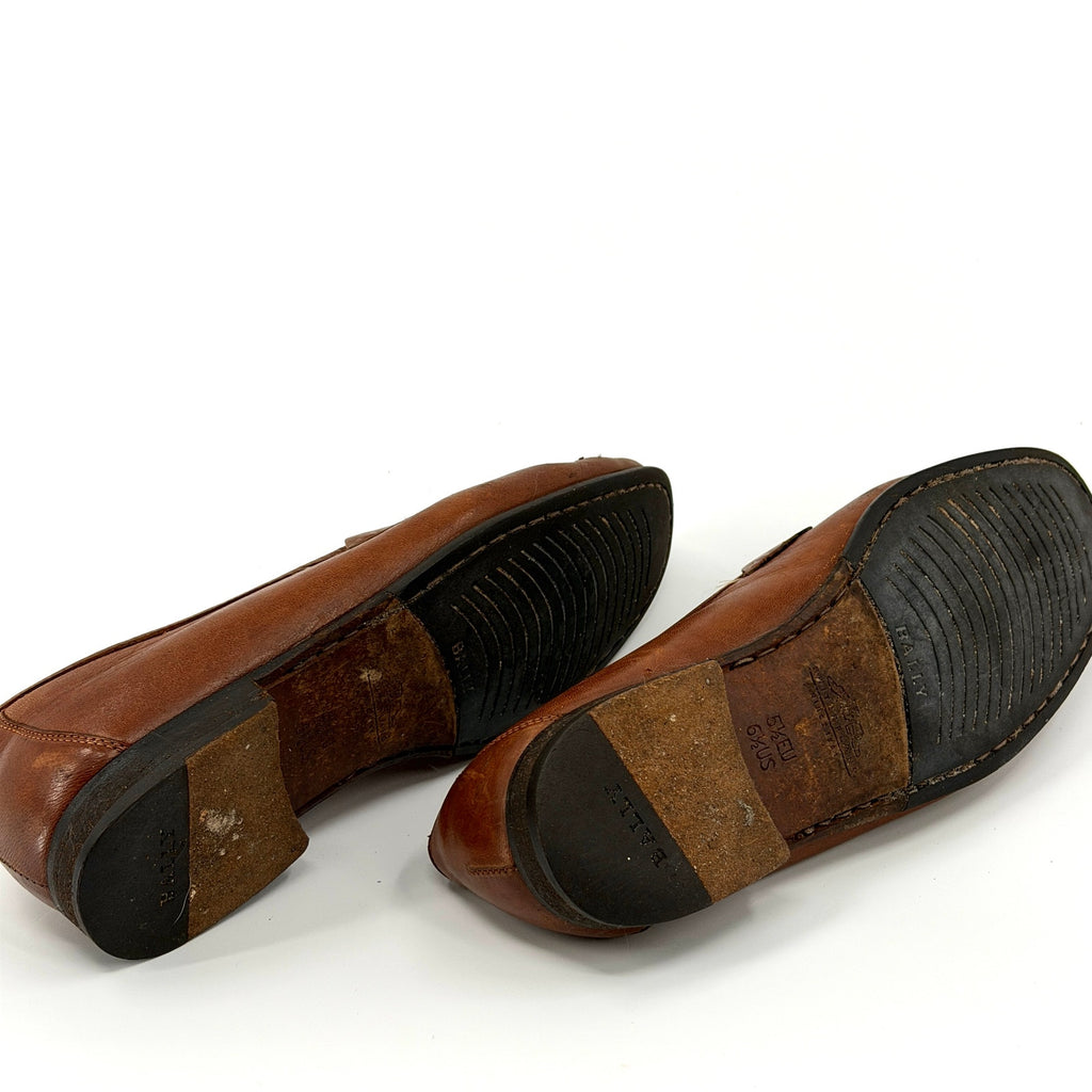 Vintage 80s Bally Italian Brown Leather Ruvera Gold Bit Loafers