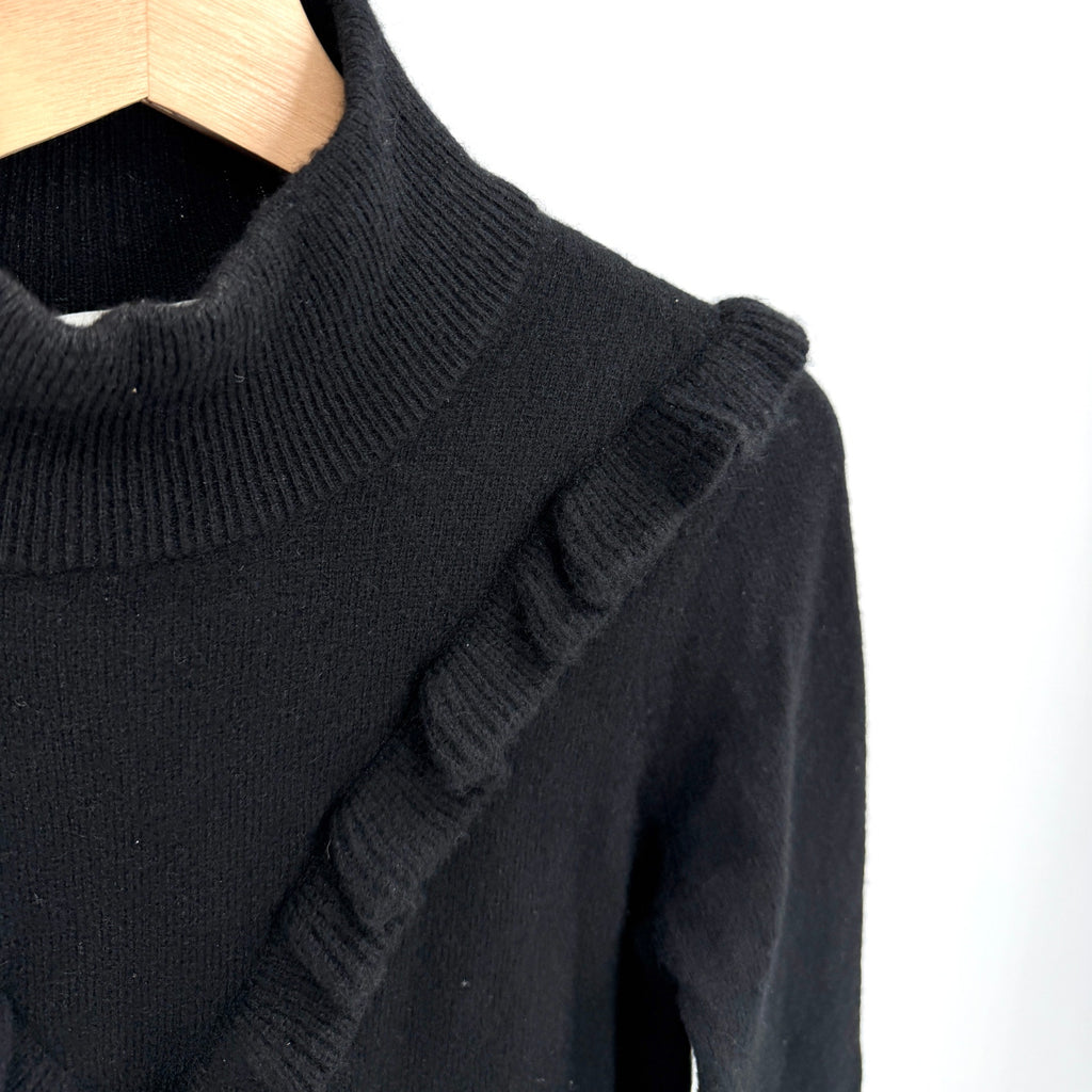 Rebecca Minkoff Wool Yak Black Ruffle Trim Mock Neck Sweater