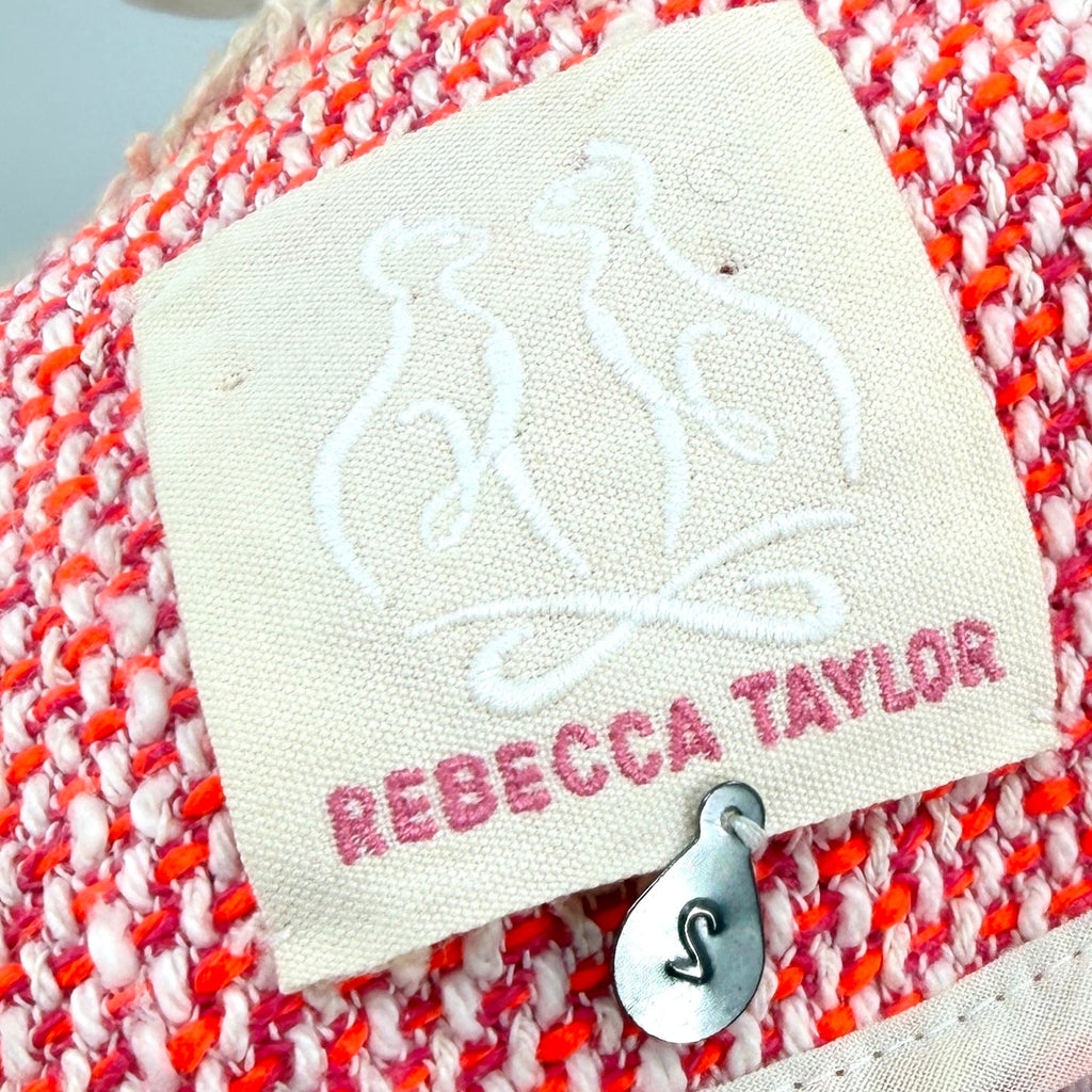 Rebecca Taylor Neon Red White Tweed Neon Fringe Moto Zipper Jacket
