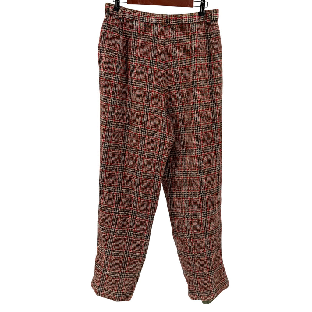 Vintage 90s Pendleton Red Forest Green  Houndstooth Pleated High Rise Trousers