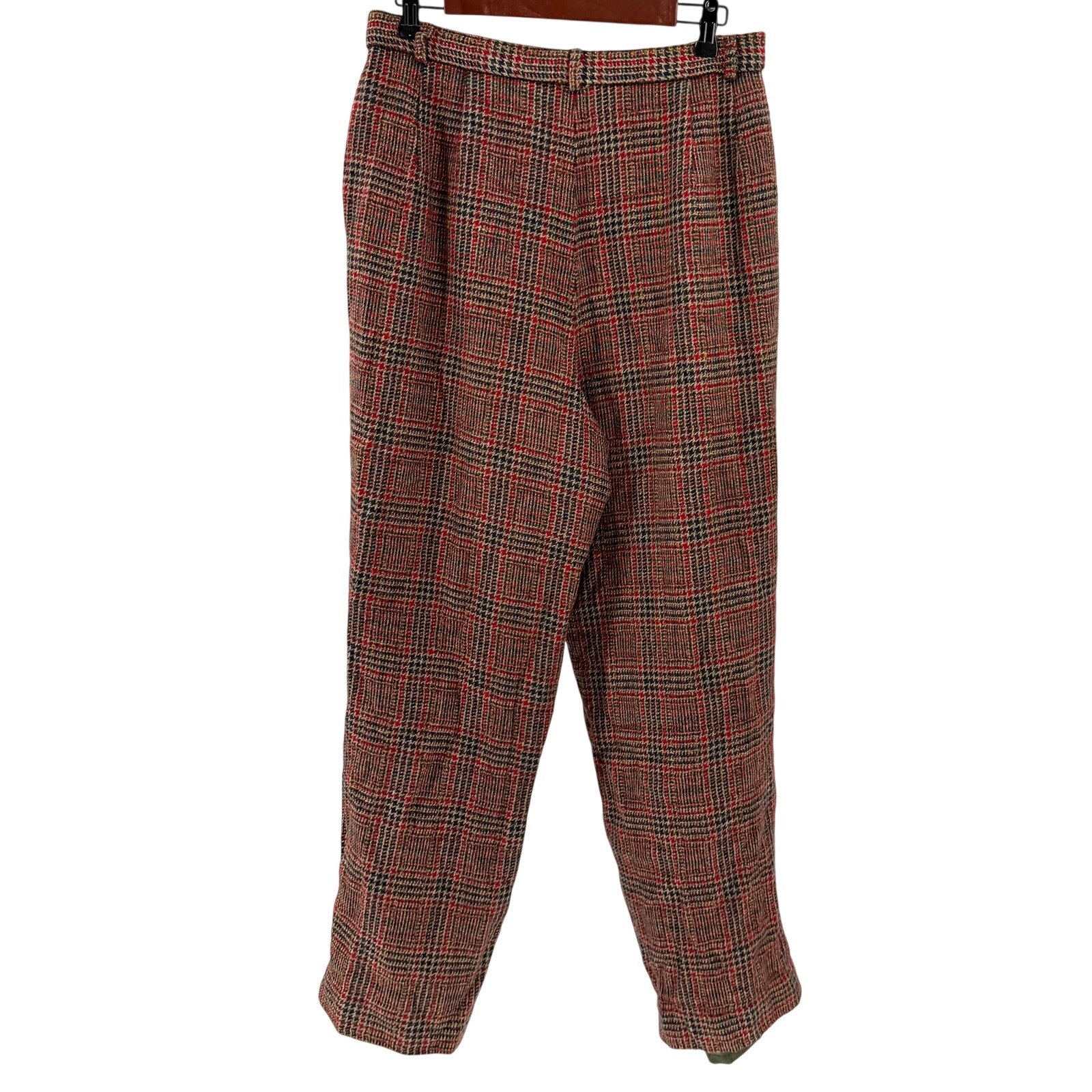 Vintage 90s Pendleton Red Forest Green  Houndstooth Pleated High Rise Trousers