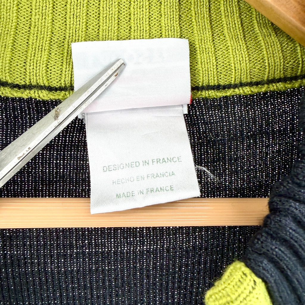 Vintage Y2K Lacoste Black 100% Cotton Green Trim Zip Cardigan Made in France