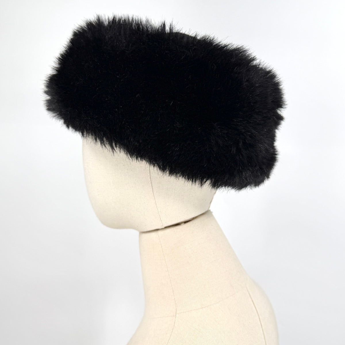 Vintage Y2K Vintage Valley Black Faux Suede Plush Fur Trim Cossack Hat