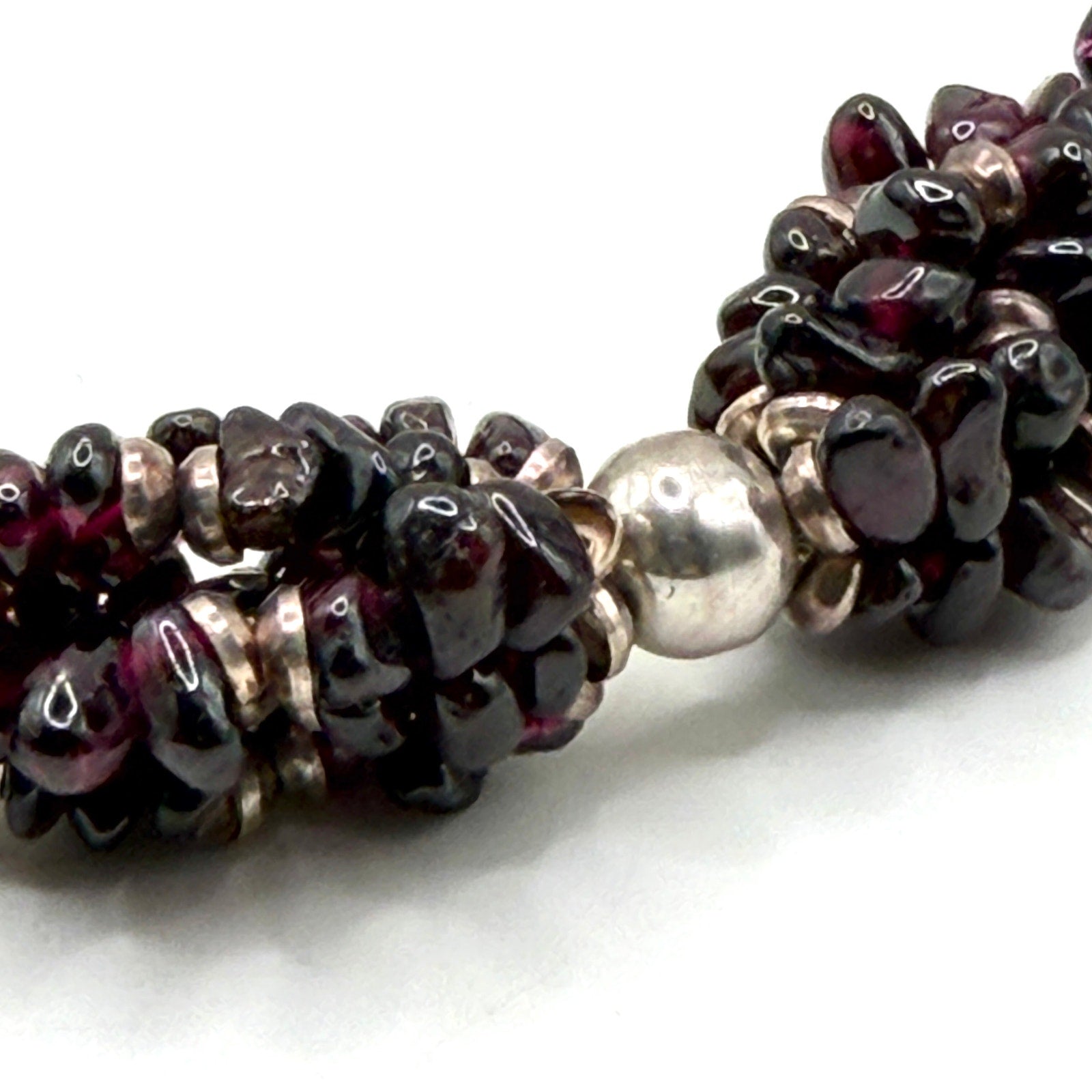 Vintage 90s Red Garnet Chunk Sterling Silver Statement Toggle Necklace