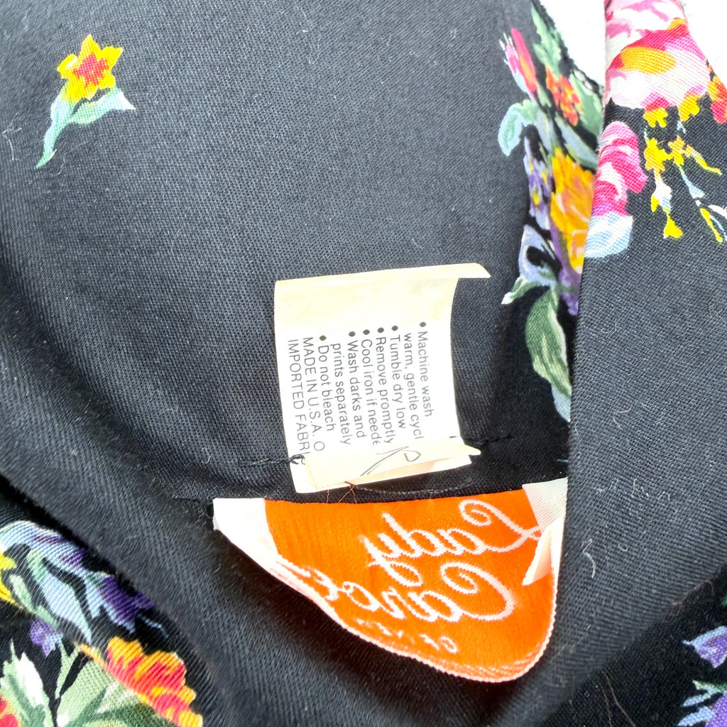 Vintage 80s Lady Carol Black 100% Cotton Floral Peplum Puff Sleeve Jacket
