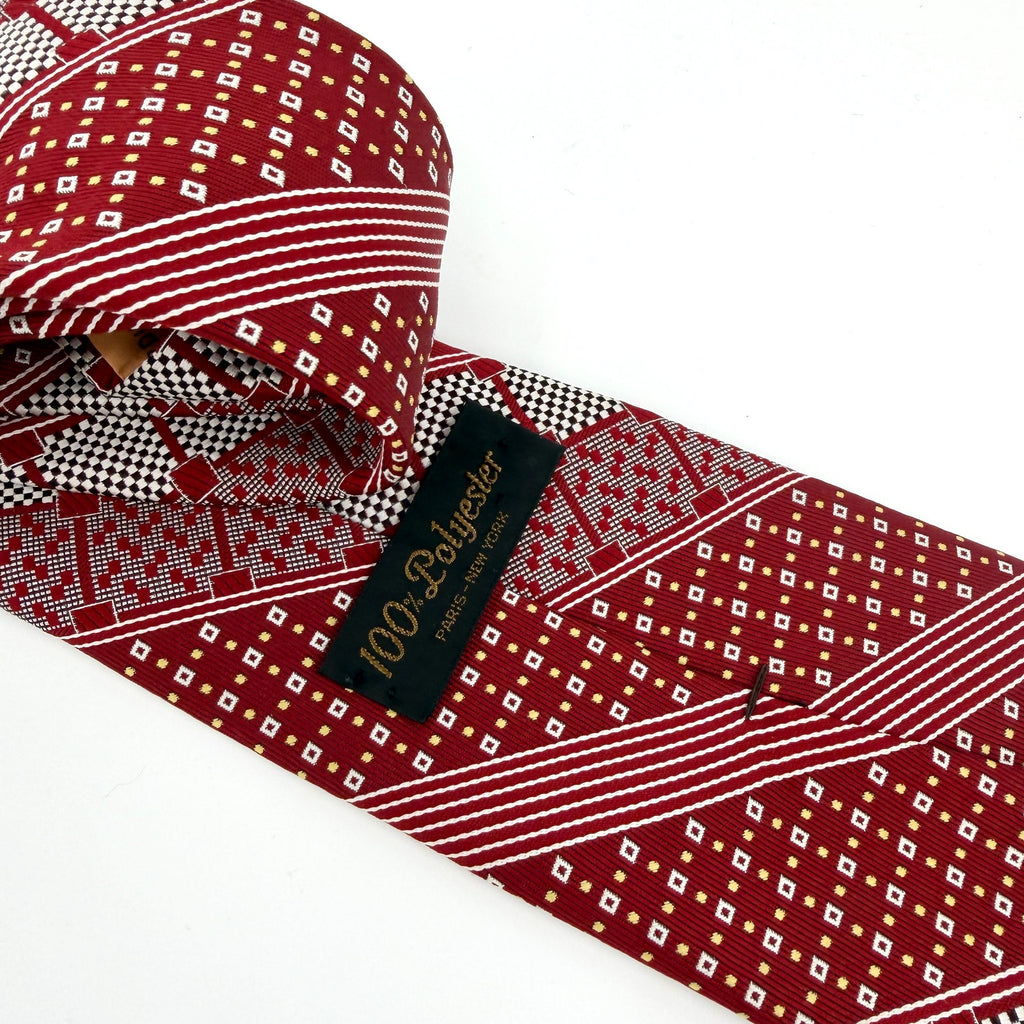 Vintage 70s Pierre Cardin Red White Geometric Logo Wide Necktie