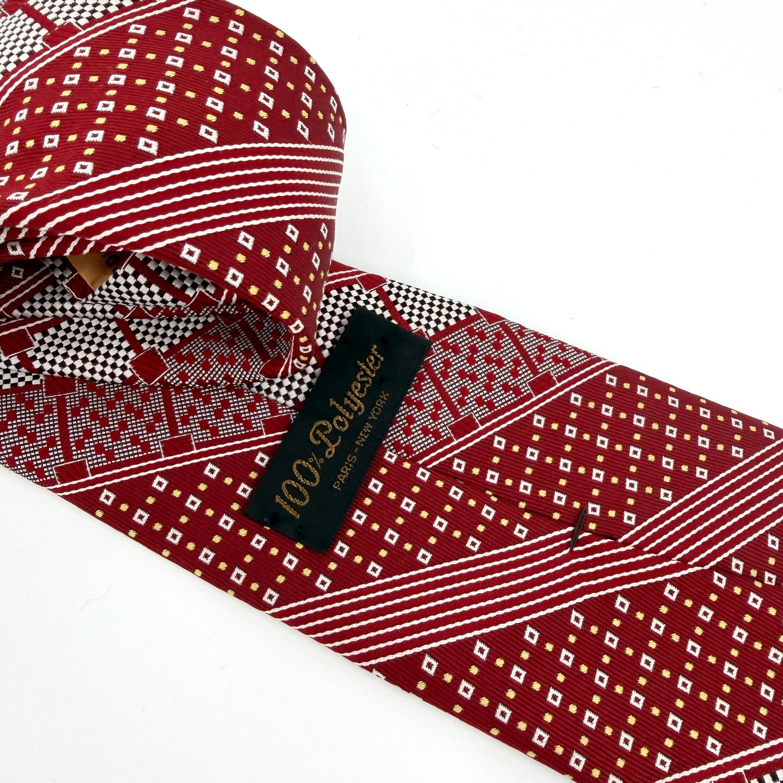 Vintage 70s Pierre Cardin Red White Geometric Logo Wide Necktie