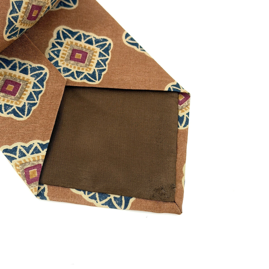 Vintage 90s Accents by Isaac Zelcer Beige Geometric 100% Silk Abstract Necktie
