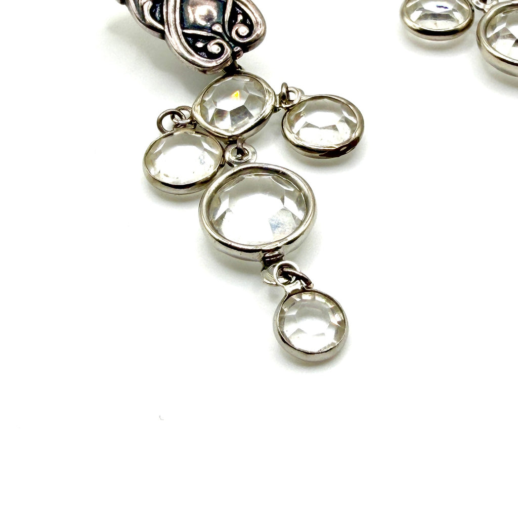 Vintage 90s Sterling Silver Clear Glass Stamped Chandelier Drop Earrings