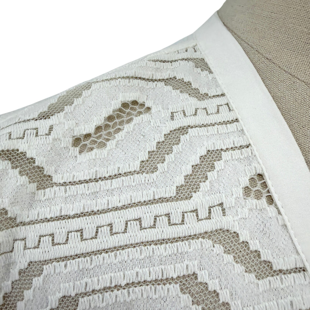Sharon Young White Lace Geometric Button Front Midi Cover-Up Tunic