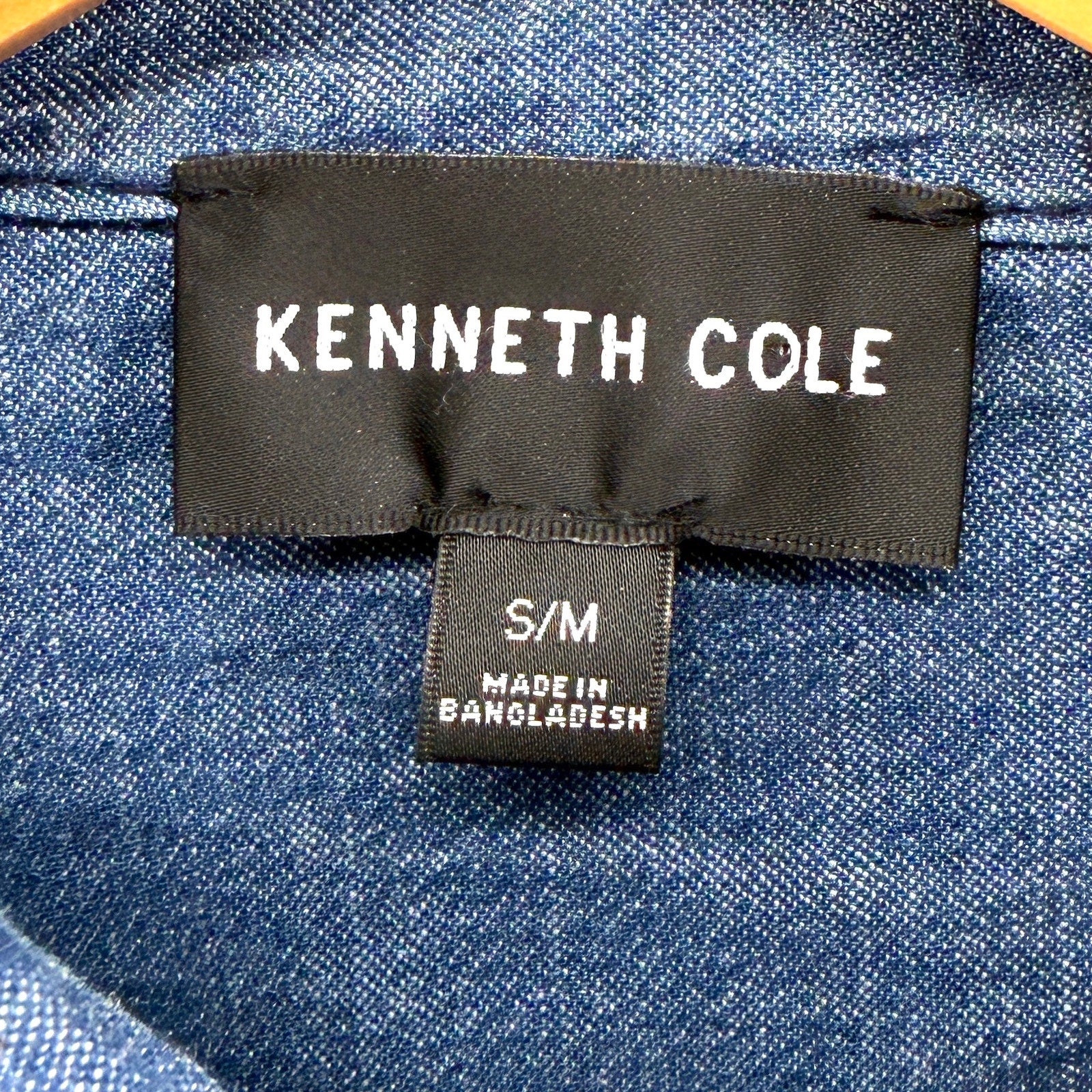 Kenneth Cole Indigo White 100% Cotton Ombre Gradient Denim Button Down Shirt