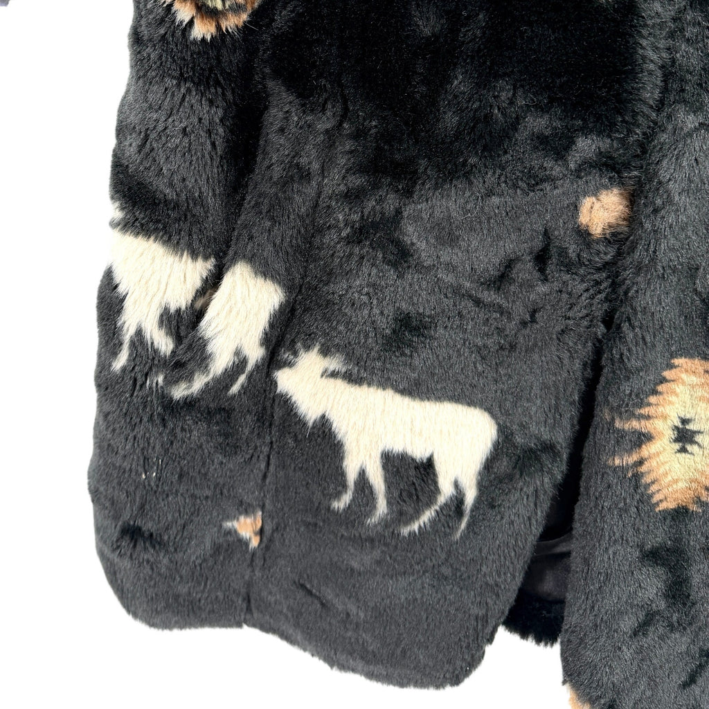 Vintage Y2K Black Mountain Black Faux Fur Southwest Wildlife Vest