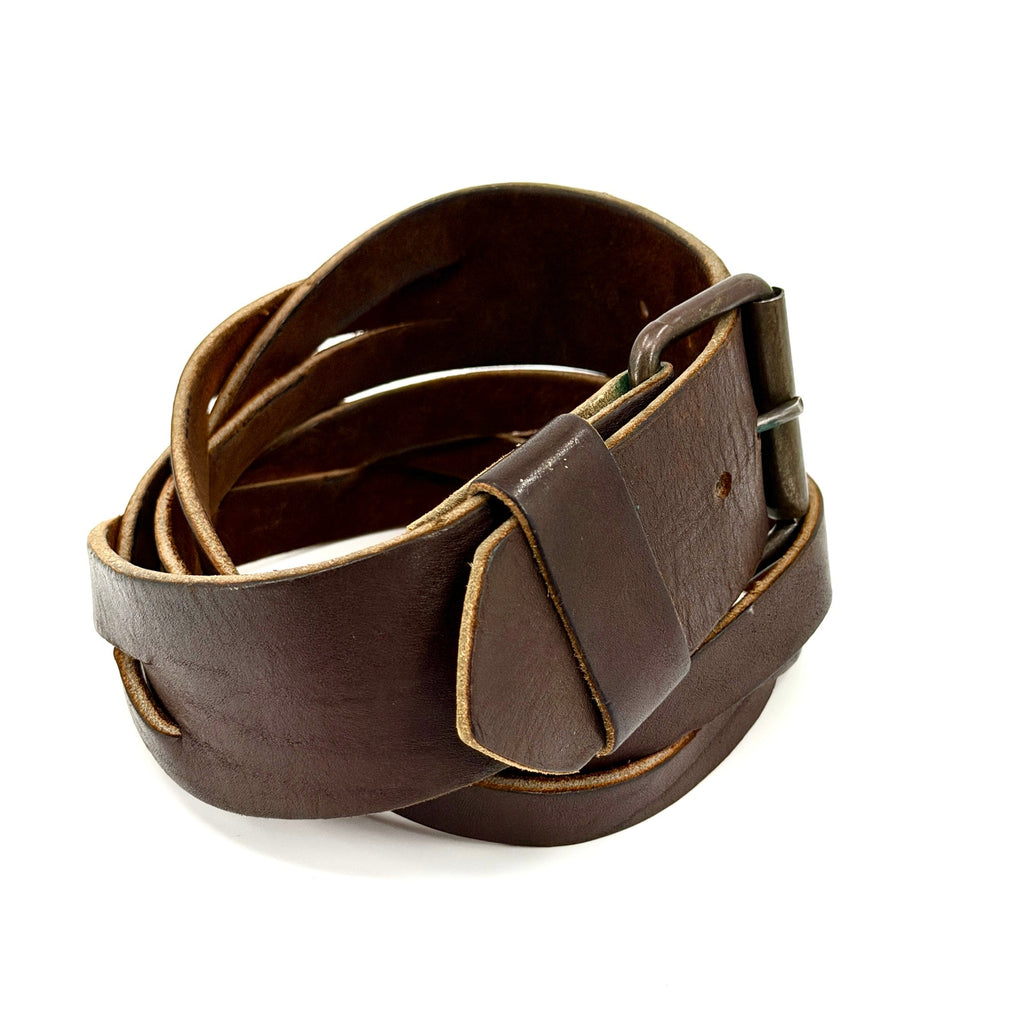 Vintage 90s Wide Brown Genuine Leather Woven Braided Belt