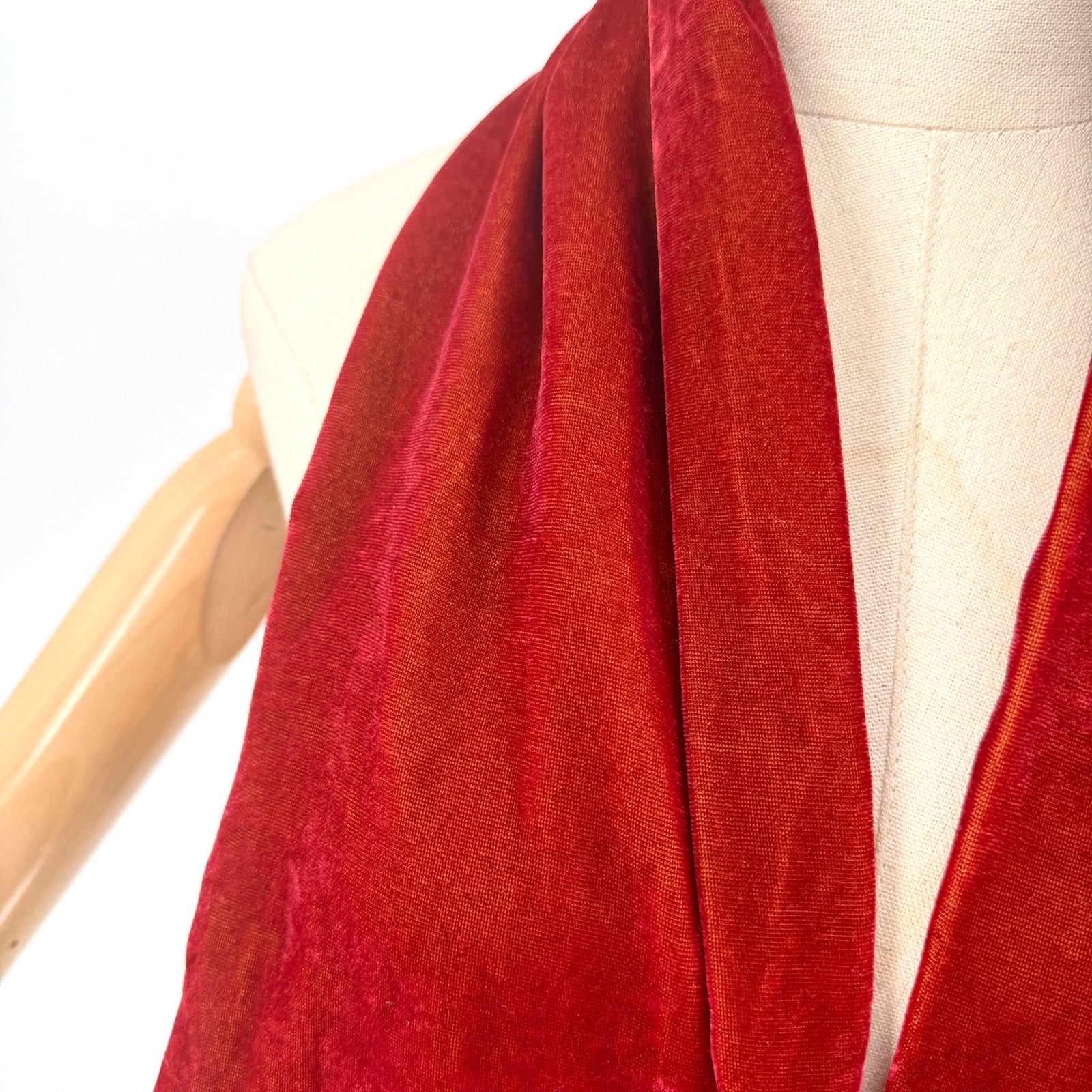 Vintage Y2K Tasha Polizzi Rust Orange Red Velvet Fringe Formal Scarf