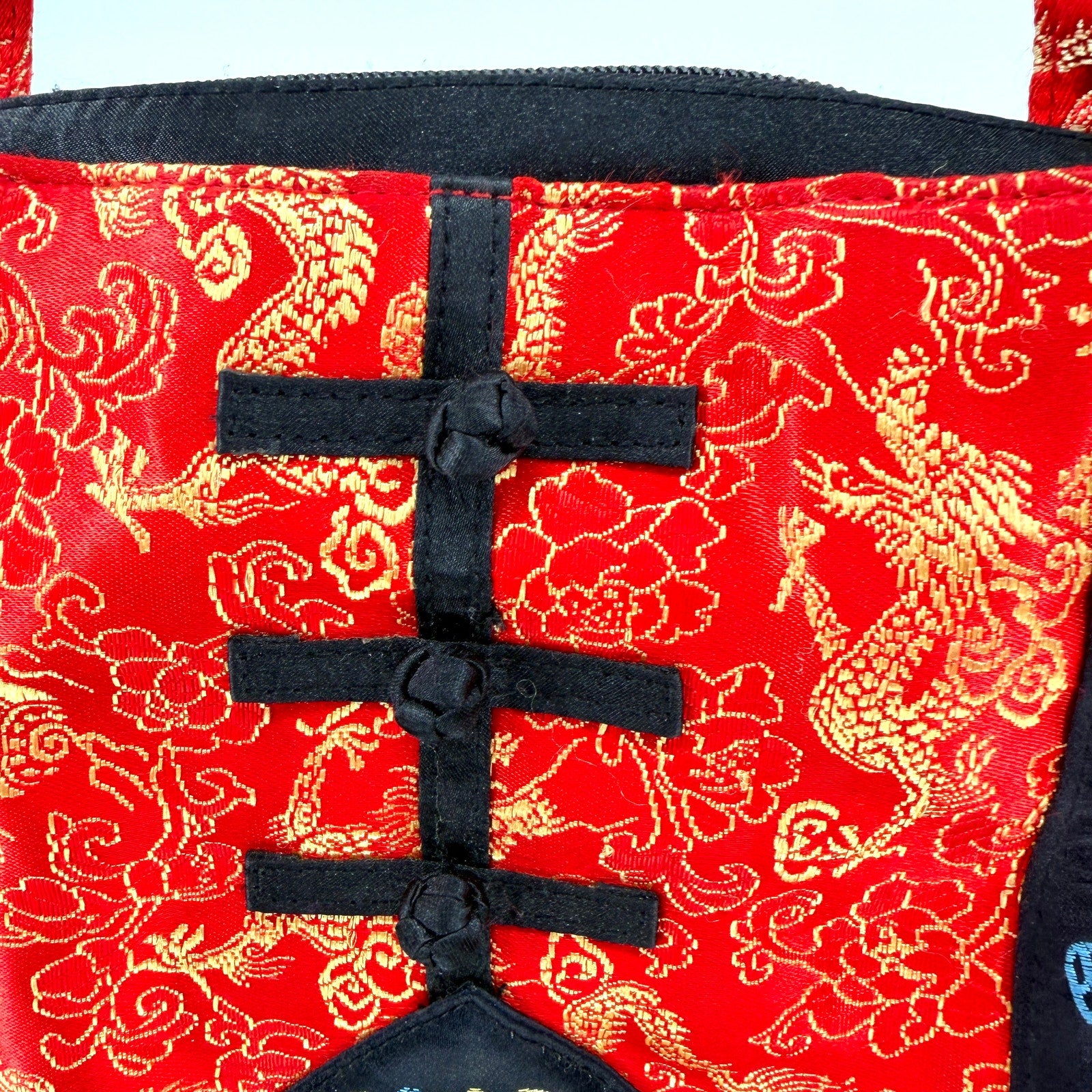 Vintage Y2K Chateau Red Gold Chinese Dragon Frog Closure Shoulder Bag