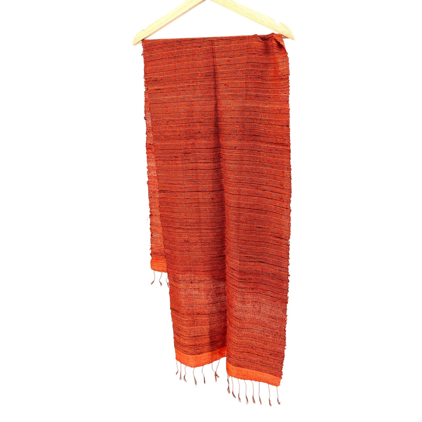 Vintage Y2K Woven Burnt Orange 100% Silk Fringed Scarf