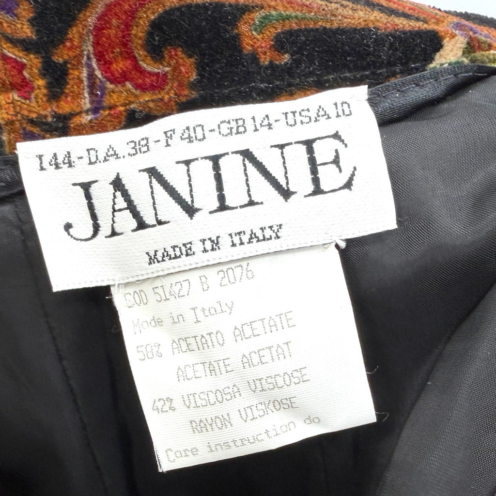 Vintage 90s Janine Black Red Ornate Baroque Floral Velvet Pencil Skirt