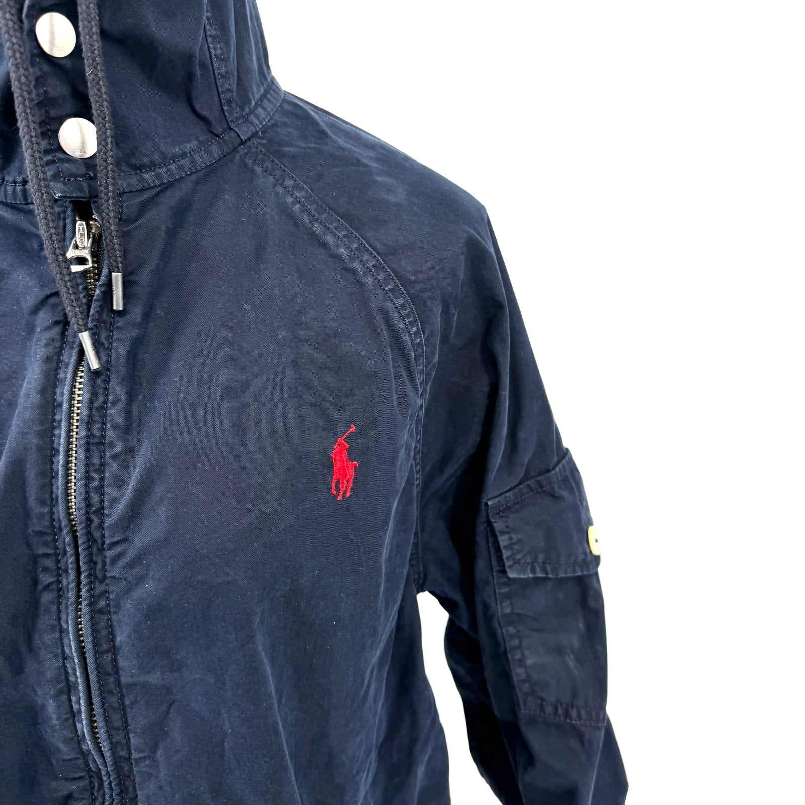 Polo Ralph Lauren Navy Blue Red Pony Logo Hooded Utility Windbreaker Jacket