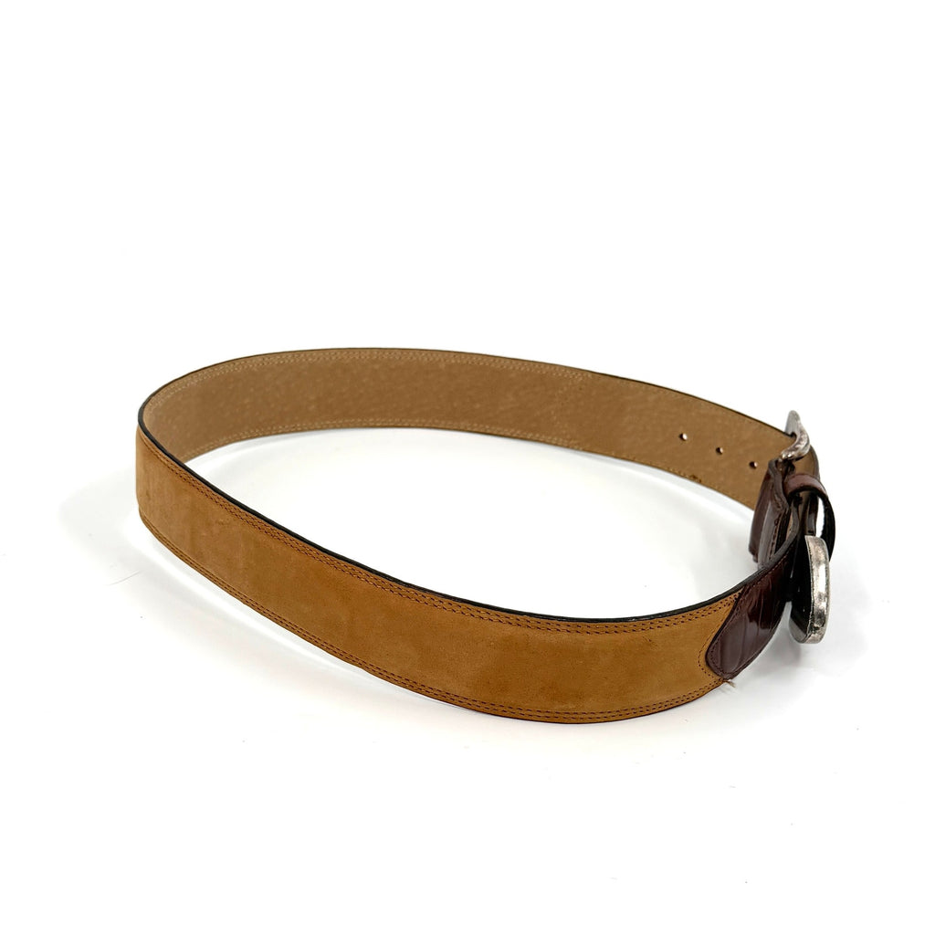 Vintage 90s CW Tan Genuine Suede Croc Embossed Leather Belt