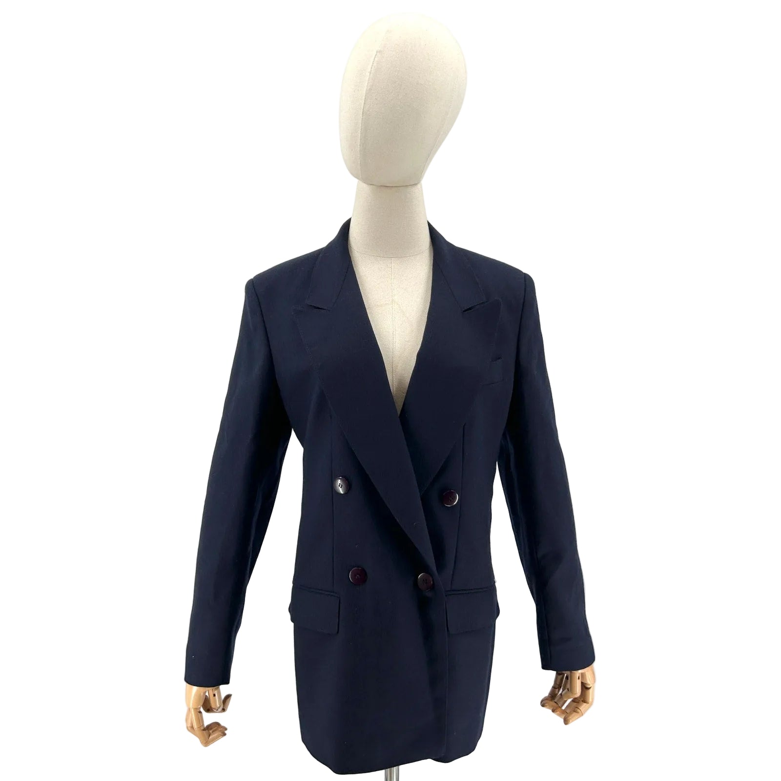 Vintage 80s Giorgio Sant Angelo Navy Blue 100% Wool Double Breasted Blazer