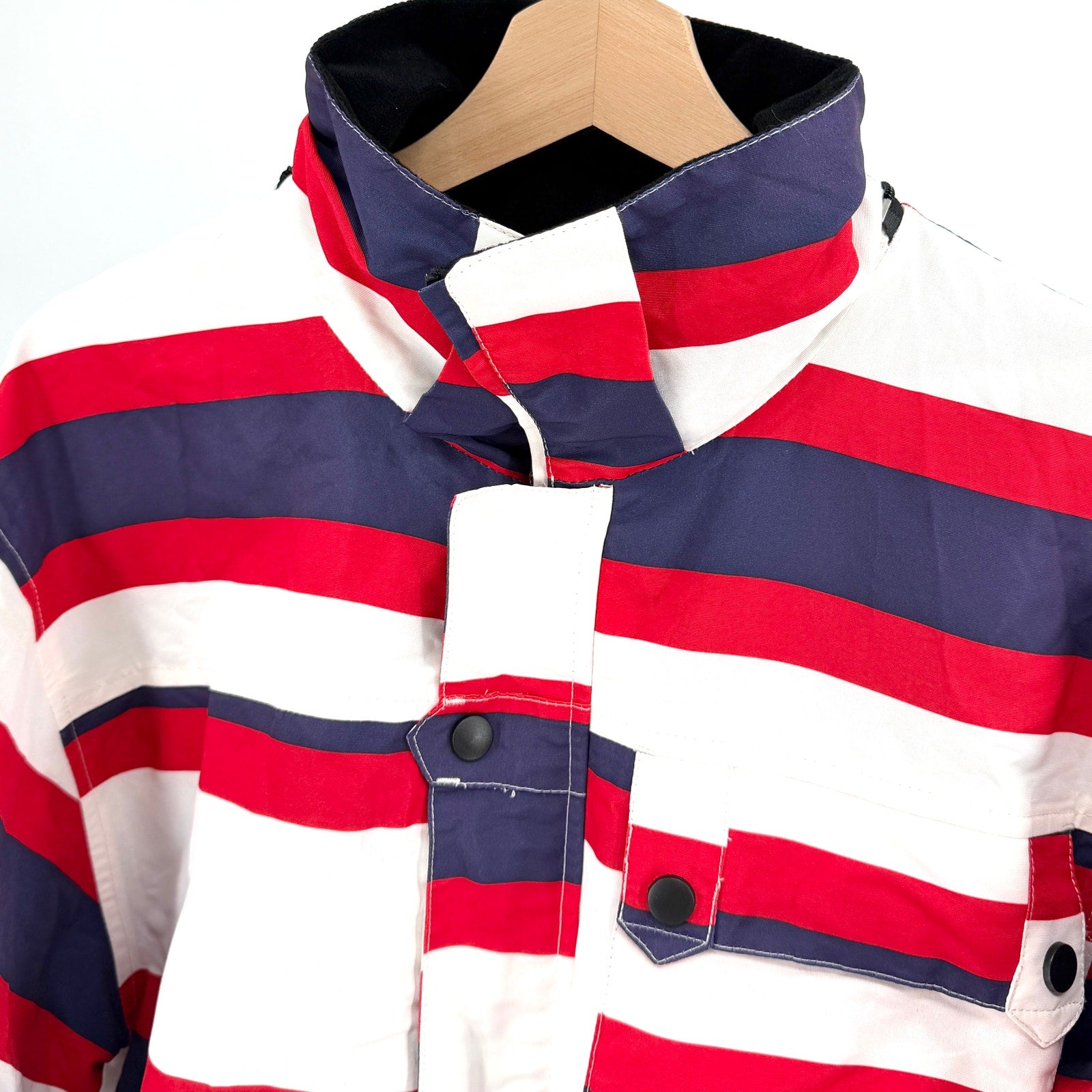 Vintage Y2K Iceburg Nautical Red White Blue Striped Ski Windbreaker Jacket
