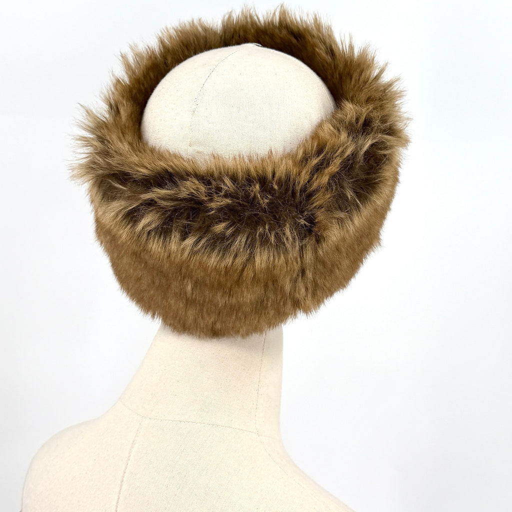 Vintage Y2K Brown Faux Fur Fluffy Slip On Warm Winter Headband Wrap
