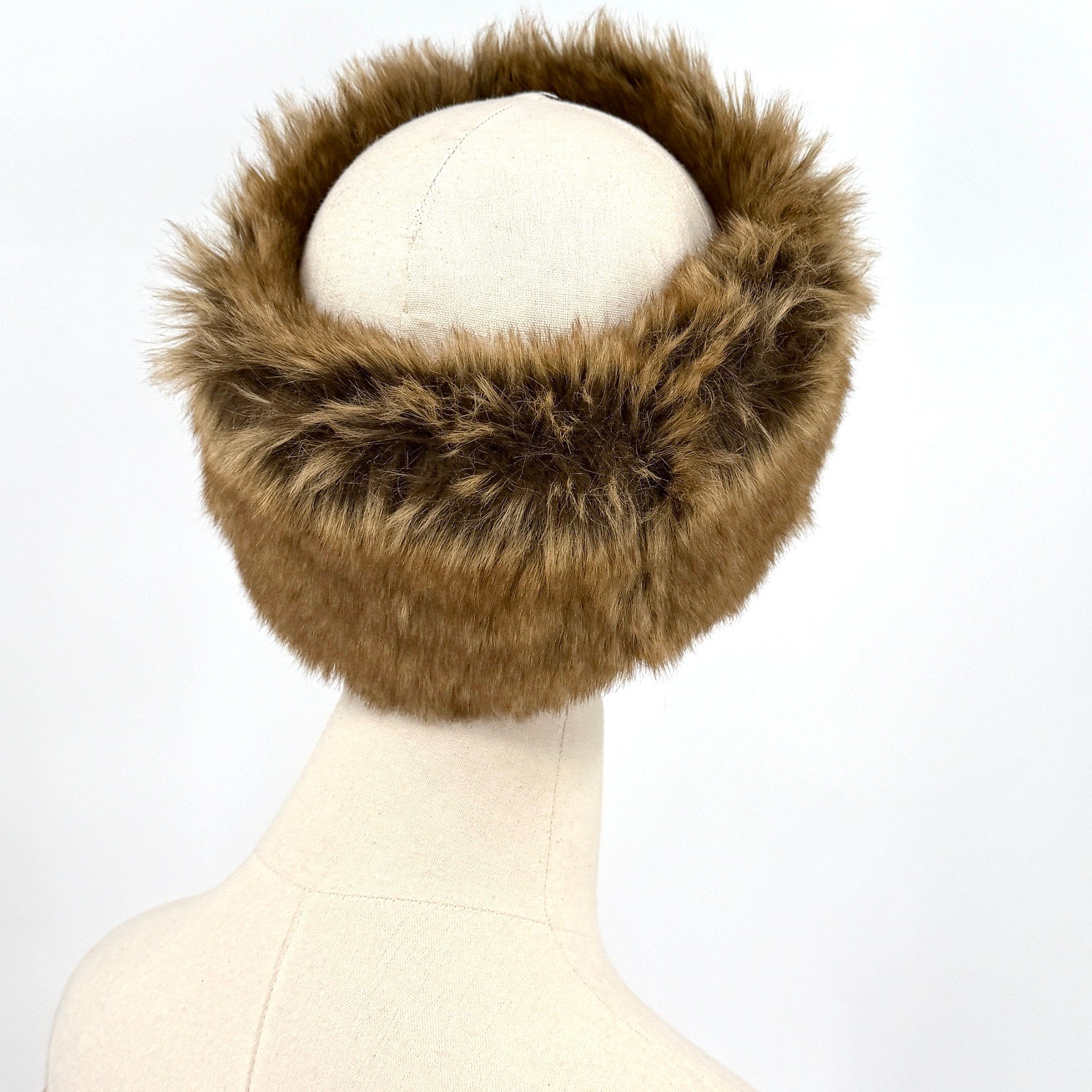 Vintage Y2K Brown Faux Fur Fluffy Slip On Warm Winter Headband Wrap