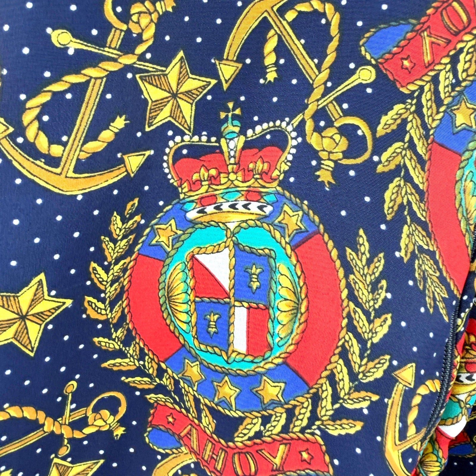 Vintage 80s Periphery Navy Nautical Anchor Crest Print Bomber Jacket