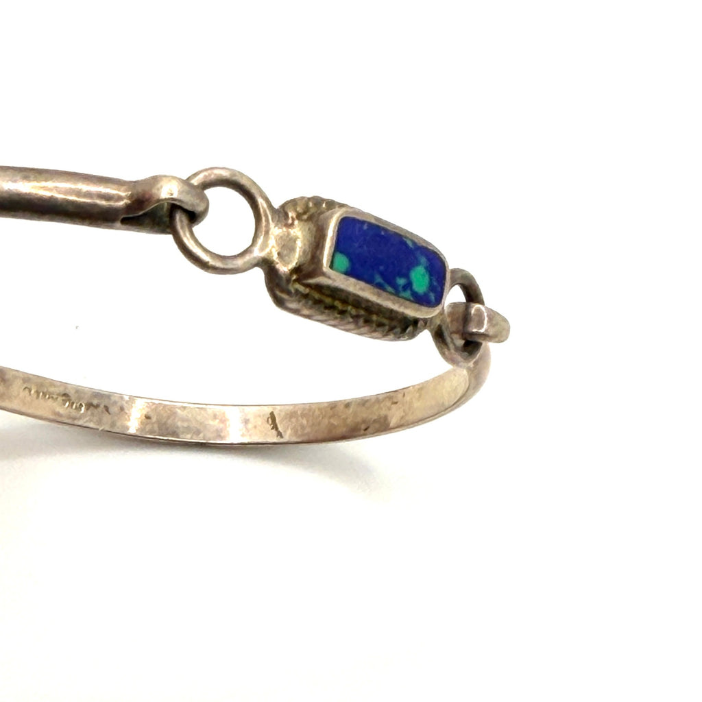 Vintage 90s Stamped Mexico Sterling Silver Azurite Malachite Bangle Bracelet