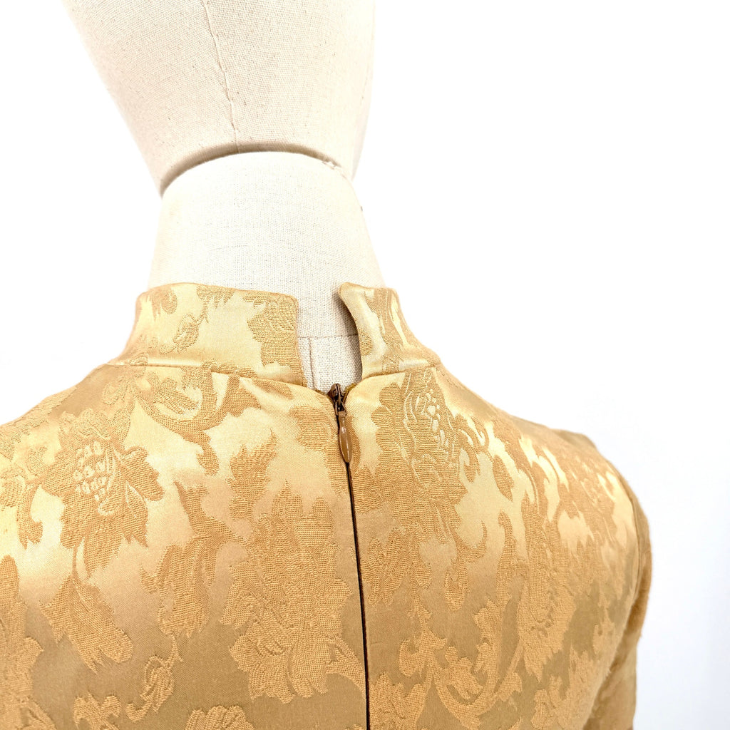 Vintage Y2K Yumi Mazao Paris Gold Floral Brocade Cheongsam Maxi Dress