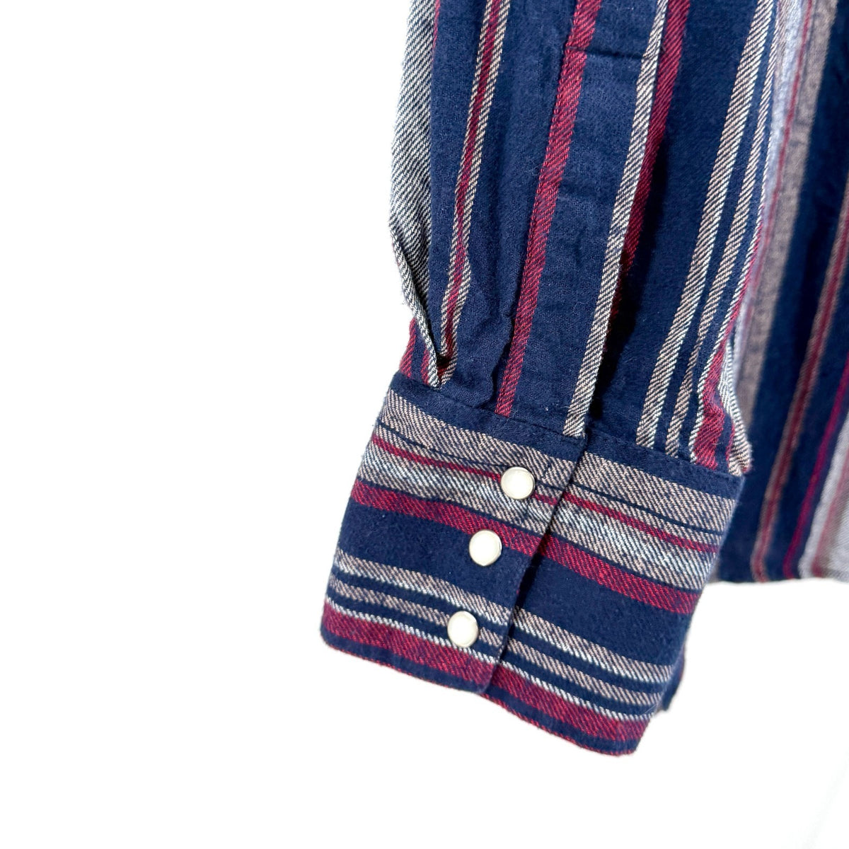 Plains Western Wear Navy Striped 100% Cotton Pearl Snap Flannel Shirt