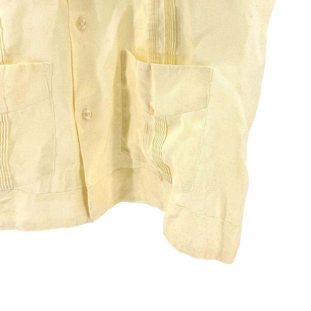 Vintage 90s Renato Collezione Pale Yellow Pintuck Guayabera Cuban Shirt