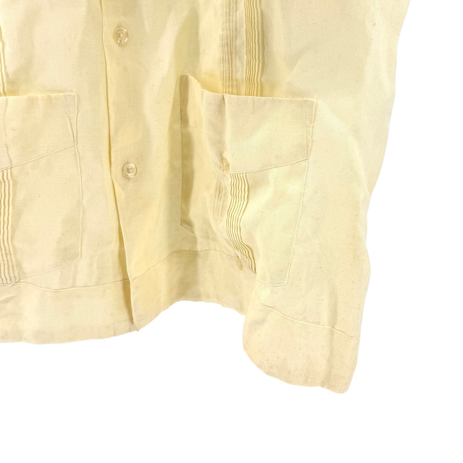 Vintage 90s Renato Collezione Pale Yellow Pintuck Guayabera Cuban Shirt