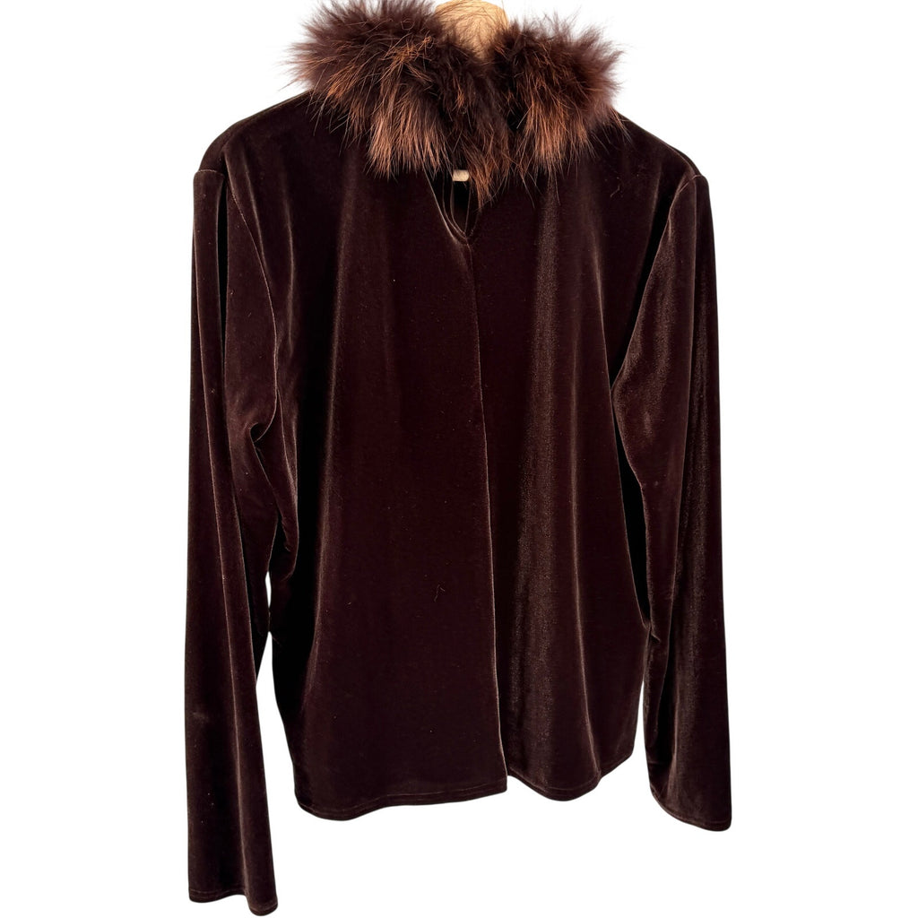 Vintage Y2K Double D Ranch Brown Velvet Genuine Fur Collar Skirt Suit Set