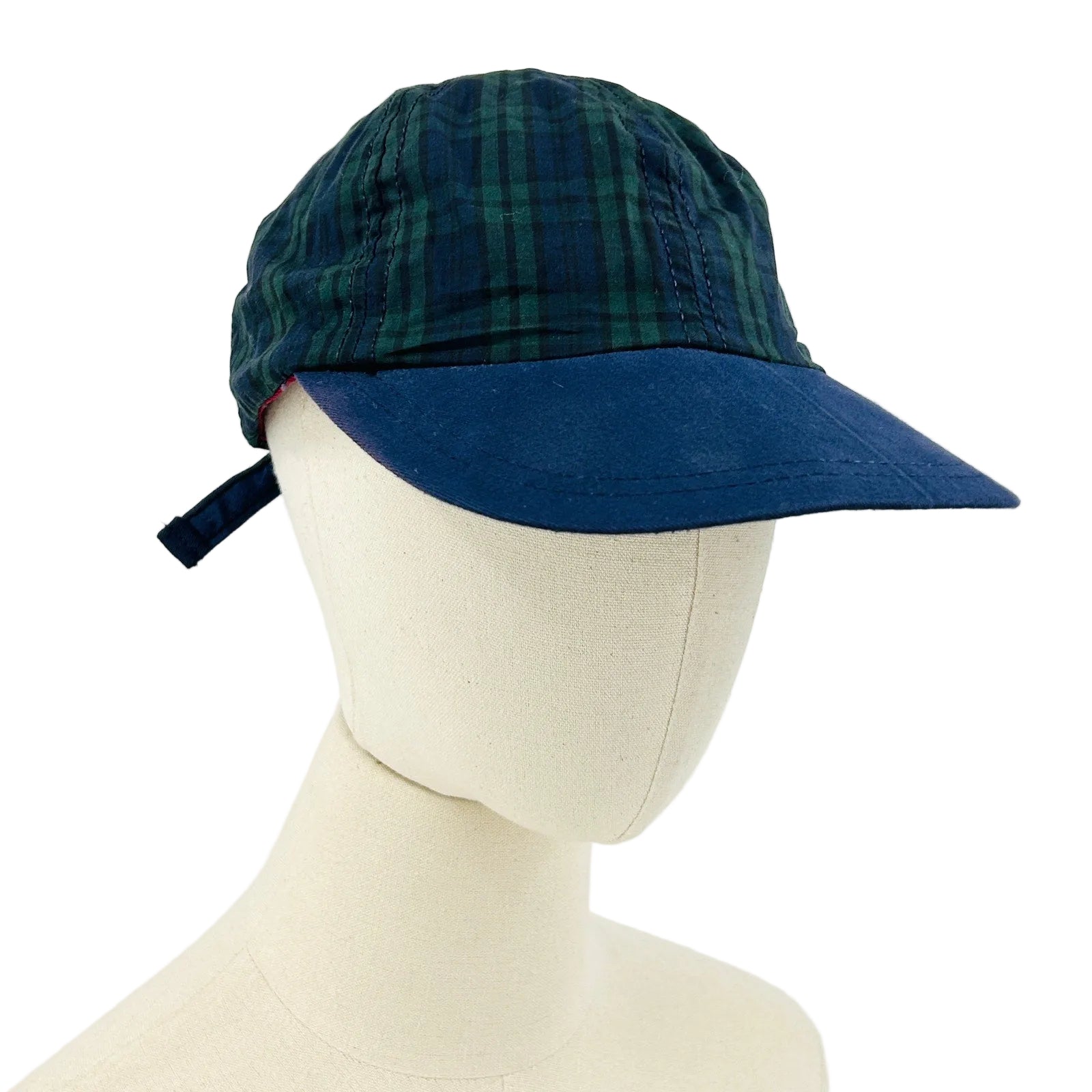 Vintage 90s Gant Navy Green Blackwatch Tartan Plaid Navy Bill Cap