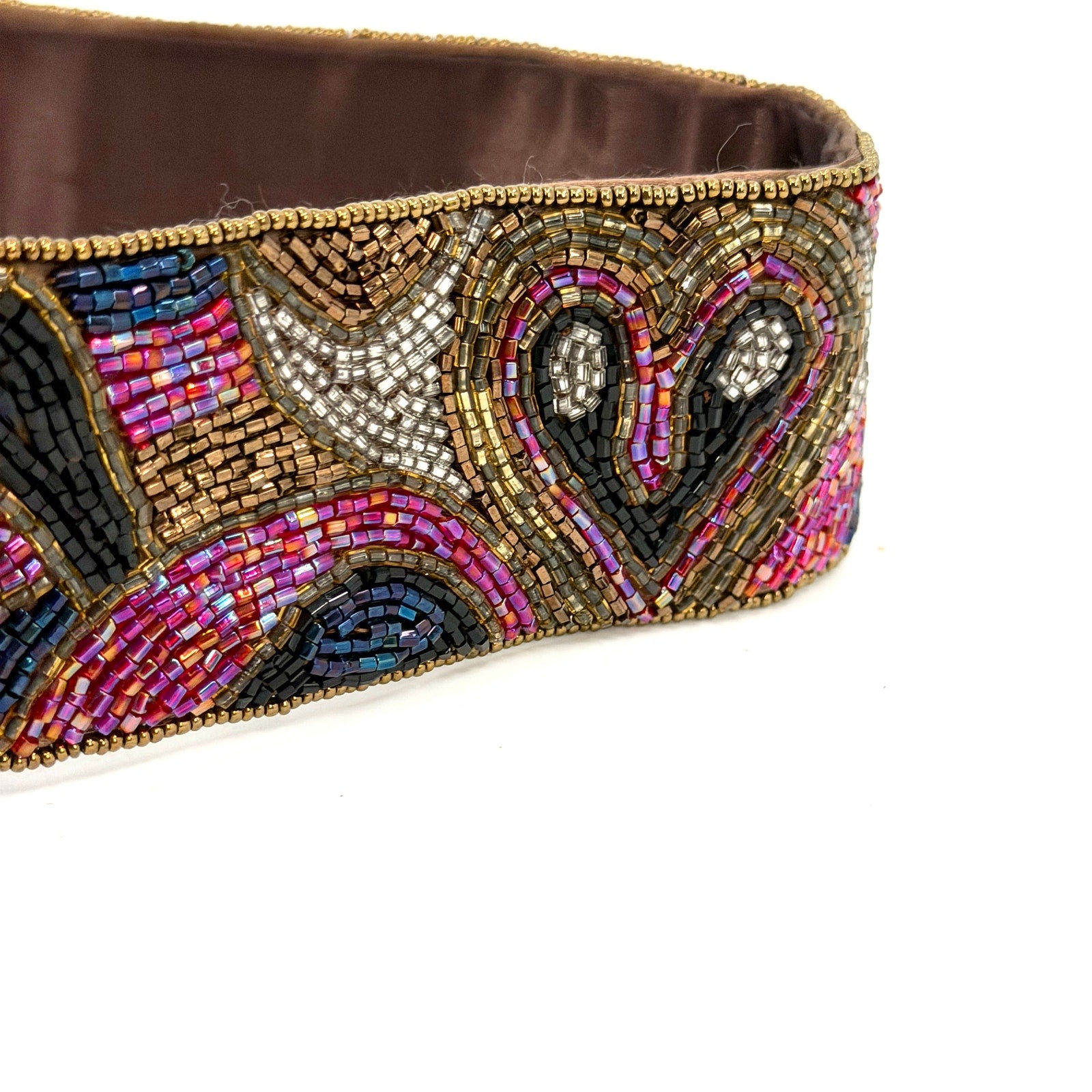 Vintage 90s Collectif Black Pink Beaded Heart Motif Wide Belt
