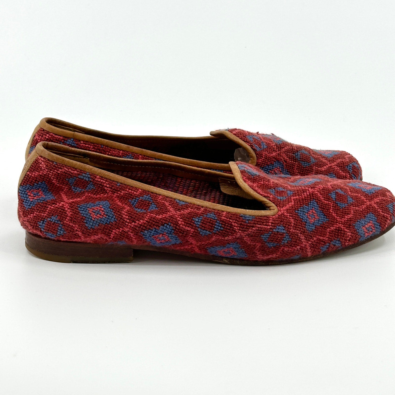 Vintage 90s Stubbs & Wootton Red Needlepoint Leather Loafer Slippers