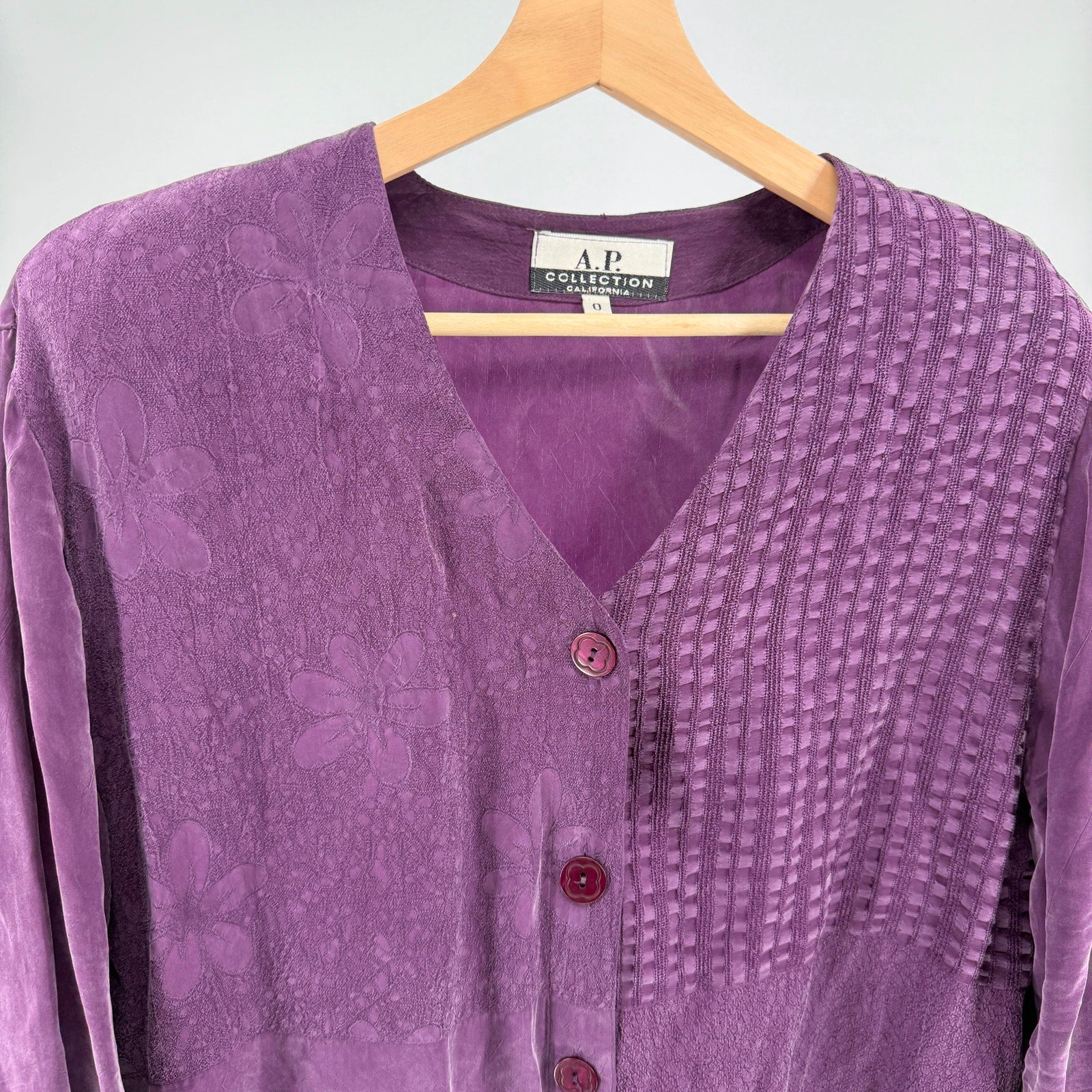 Vintage 90s A.P. Collection Eggplant Mixed Texture Oversized Blouse