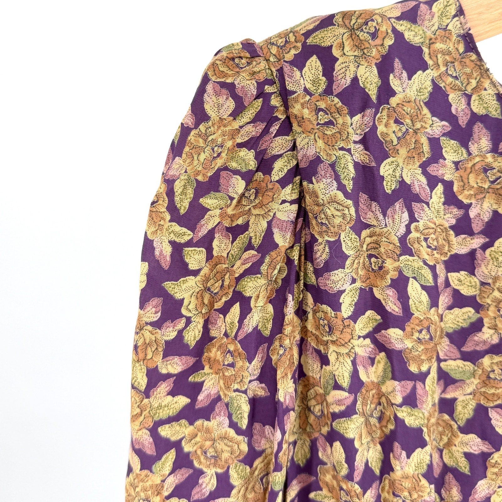 Vintage 90s Karin Stevens Purple Rayon Romantic Cottagecore Midi Dress