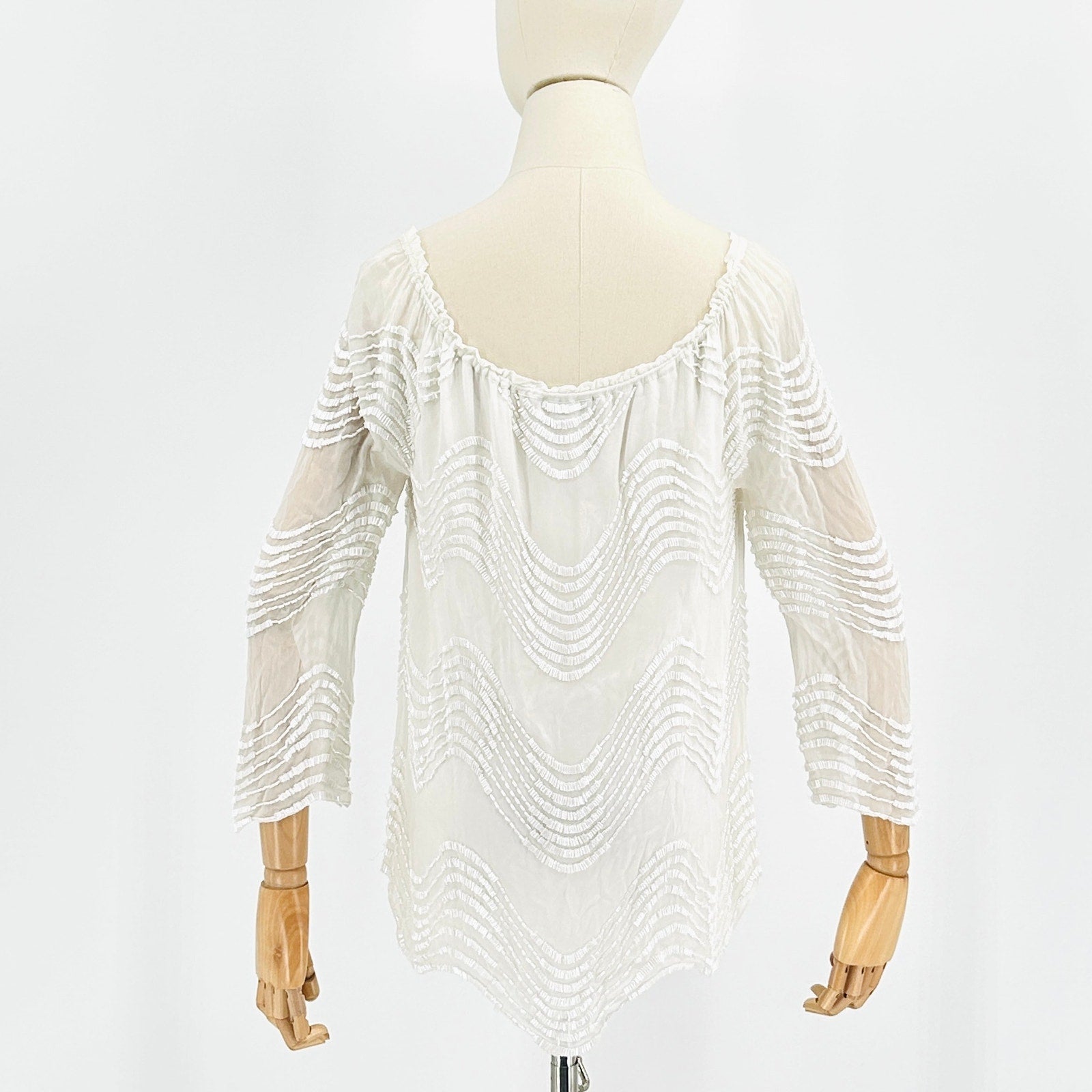 Bo.Bô White 100% Silk Sheer Fully Beaded Satin Lined Boho Tassel Tunic