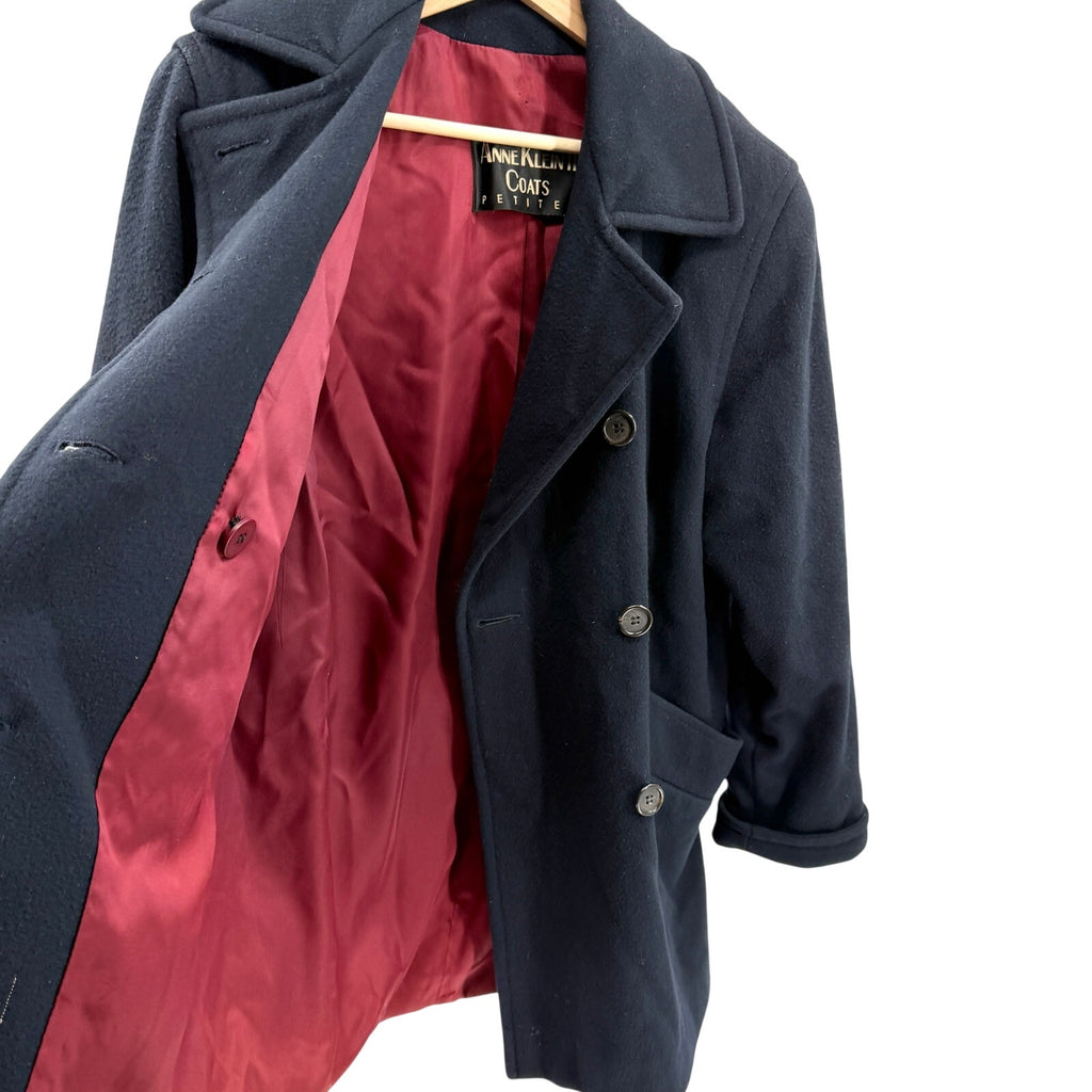 Vintage 90s Anne Klein II Navy 100% Wool Double Breasted Peacoat Jacket