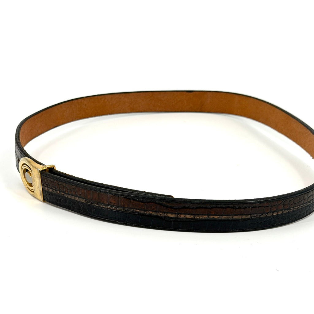 Vintage 80s Pierre Cardin Black Brown Croc Genuine Leather Belt